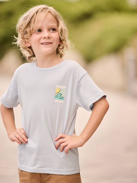 Jongensshirt met motief op de voor- en achterkant hemelsblauw+oceaanblauw+rozenhout+wit - vertbaudet enfant 