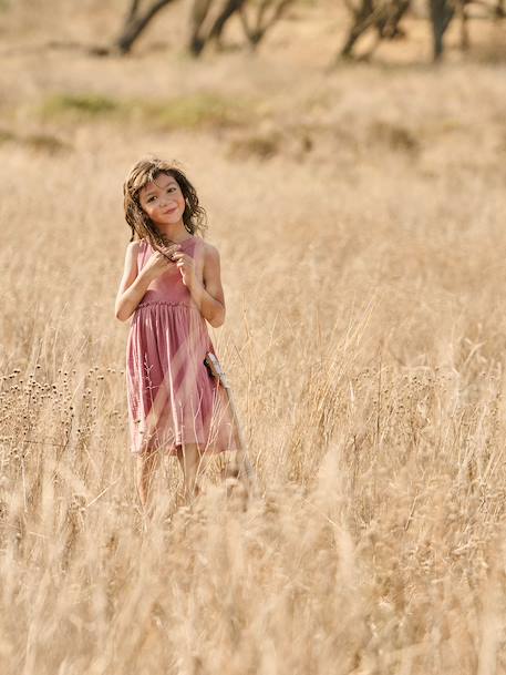 Robe fille sans manches kaki+vieux rose - vertbaudet enfant 