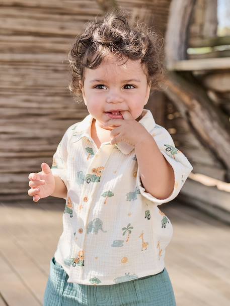 Babyset overhemd short babyjongen smaragdgroen - vertbaudet enfant 