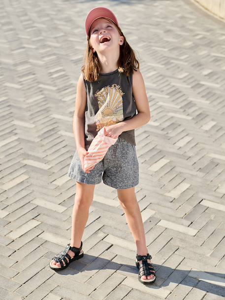 Short fille denim à motifs bleu clair+gris - vertbaudet enfant 