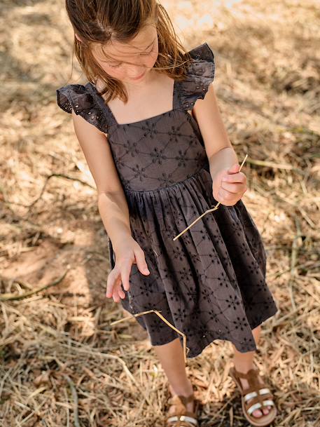 Robe fille broderie anglaise gris ardoise - vertbaudet enfant 
