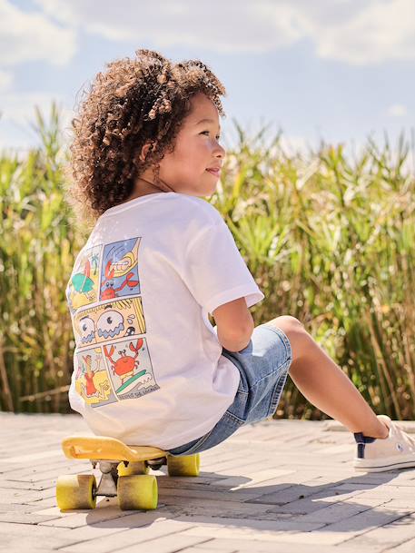 Jongensshirt met motief op de voor- en achterkant hemelsblauw+oceaanblauw+rozenhout+wit - vertbaudet enfant 