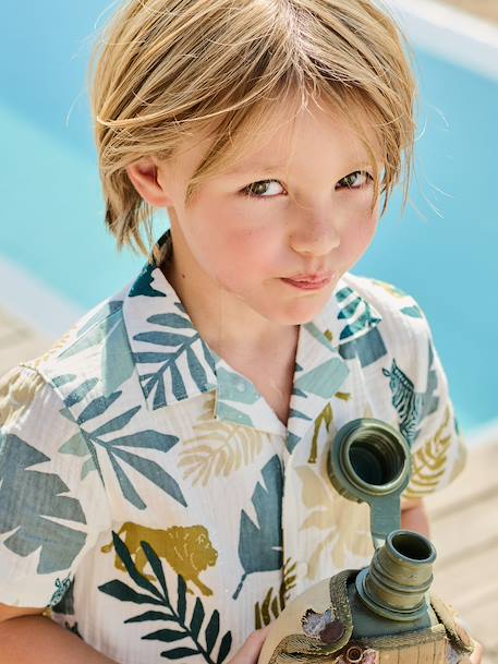 Chemise manches courtes blanc imprimé - vertbaudet enfant 