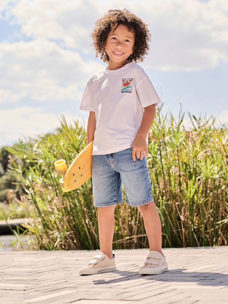 Jongensshirt met motief op de voor- en achterkant hemelsblauw+oceaanblauw+rozenhout+wit - vertbaudet enfant 