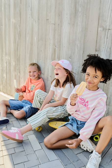 Gestreept broek voor meisjes saliegroen - vertbaudet enfant 