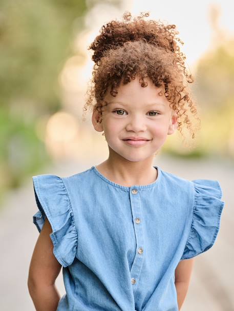 Blouse denim manches volantées bleu clair - vertbaudet enfant 