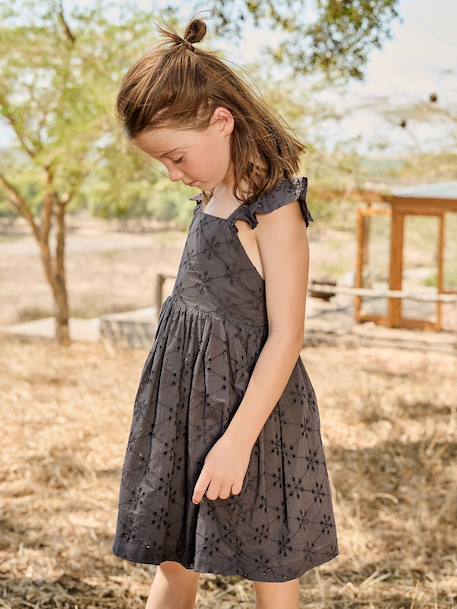 Robe fille broderie anglaise gris ardoise - vertbaudet enfant 