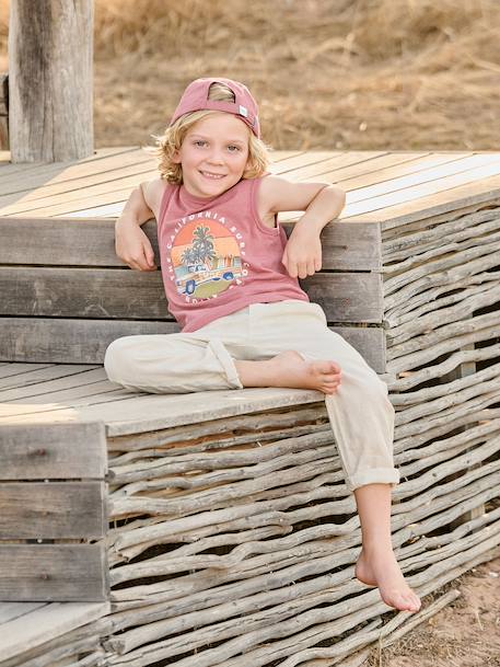 Pantalon garçon coton/lin léger beige chiné+bleu nuit+vert sauge - vertbaudet enfant 