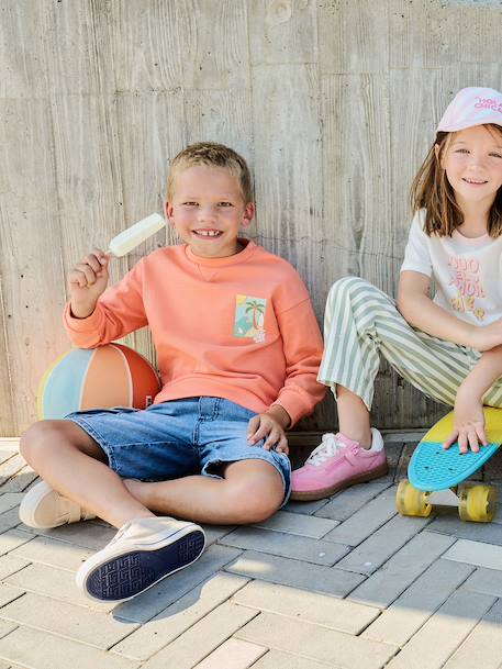 Sweat col rond manches longues jaune pâle+mangue+vert d'eau - vertbaudet enfant 