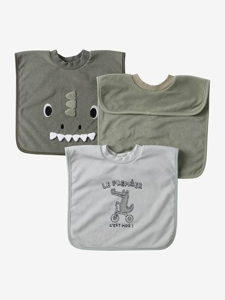 Lot de 3 bavoirs animaux à enfiler écru+sauge - vertbaudet enfant 