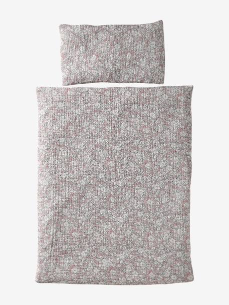 Couette + oreiller poupon en gaze de coton jaune+rose+rose imprimé - vertbaudet enfant 