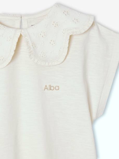 T-shirt fille col brodé fantaisie corail+écru - vertbaudet enfant 