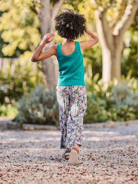 Wijde meisjesbroek met bloemenprint groen+vanille - vertbaudet enfant 