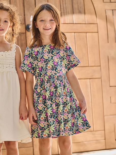 Robe fille imprimé fleurs vert - vertbaudet enfant 