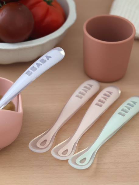Lot de 2 cuillères ergonomiques d'apprentissage + boîte de transport ROSE/GRIS - vertbaudet enfant 