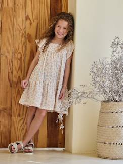 -Robe fille à smocks imprimée fleurs