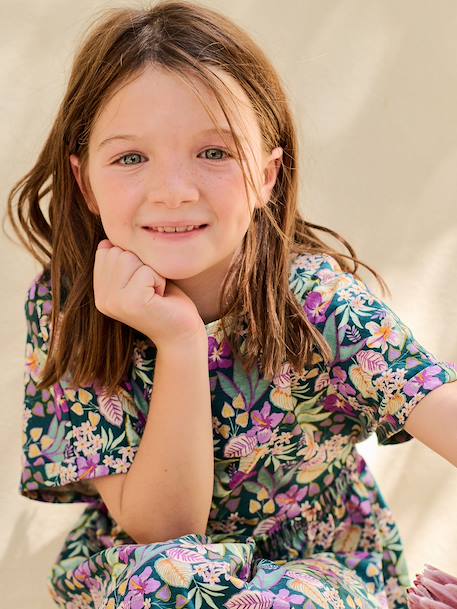 Robe fille imprimé fleurs vert - vertbaudet enfant 
