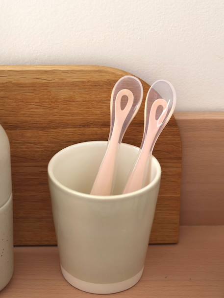 Set van 2 ergonomische lepels + BEABA-transportdoos ROZE/GRIJS - vertbaudet enfant 