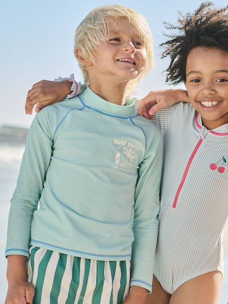 T-shirt anti-UV jongens lange mouwen Surf turquoiseblauw - vertbaudet enfant 