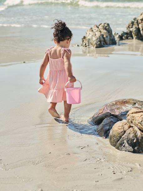 Robe bébé fille bretelles coton bio beige+rayé rose - vertbaudet enfant 