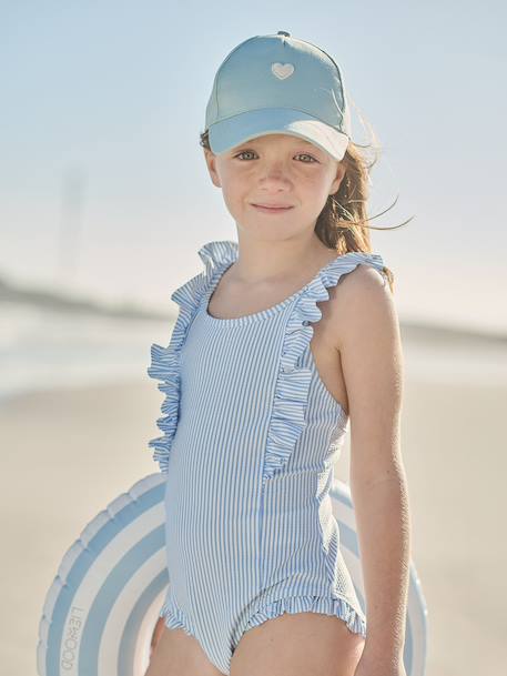 Maillot de bain rayé 1 pièce fille bleu ciel - vertbaudet enfant 