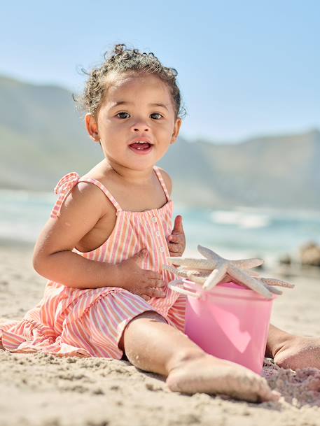 Jurk baby meisjes bretels biologisch katoen beige+roze, gestreept - vertbaudet enfant 