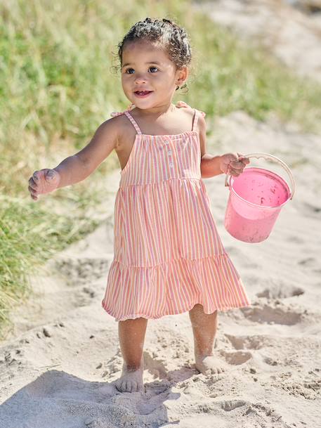 Robe bébé fille bretelles coton bio beige+rayé rose - vertbaudet enfant 