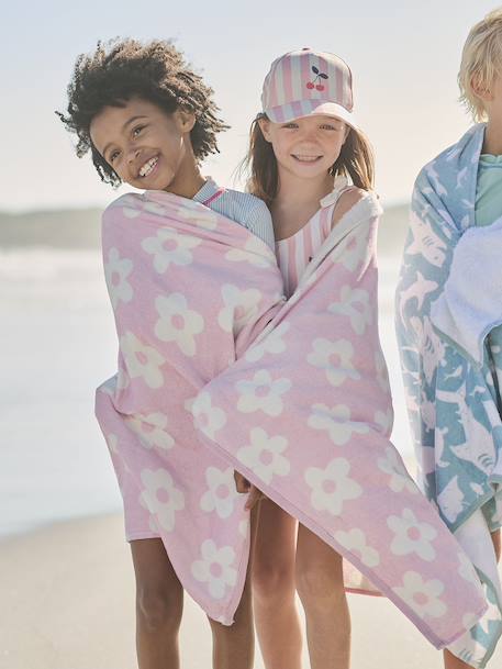 Serviette de bain / plage personnalisable, avec coton recyclé bleu imprimé+mauve+menthe+rayé bleu - vertbaudet enfant 