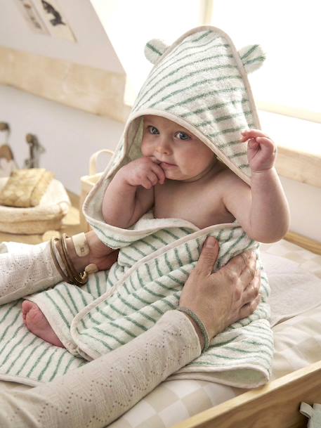 Bébé-Cape de bain personnalisable et gant de toilette BIO