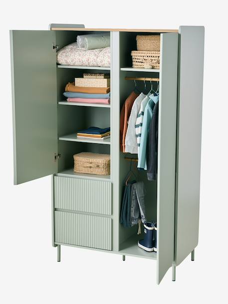 Armoire 2 portes 2 tiroirs cannelé vert - vertbaudet enfant 