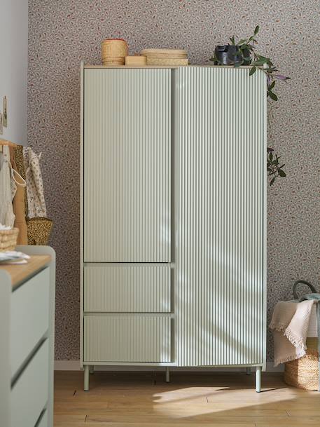 Armoire 2 portes 2 tiroirs cannelé vert - vertbaudet enfant 