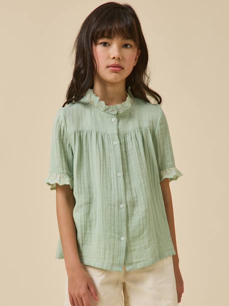 Chemise fille en gaze - coton biologique vert sauge - vertbaudet enfant 
