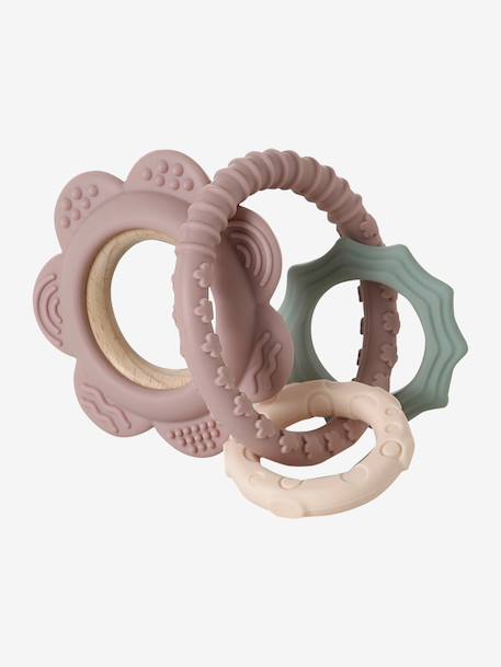 Set rammelaar van siliconen en FSCÂ®-hout meerkleurig - vertbaudet enfant 