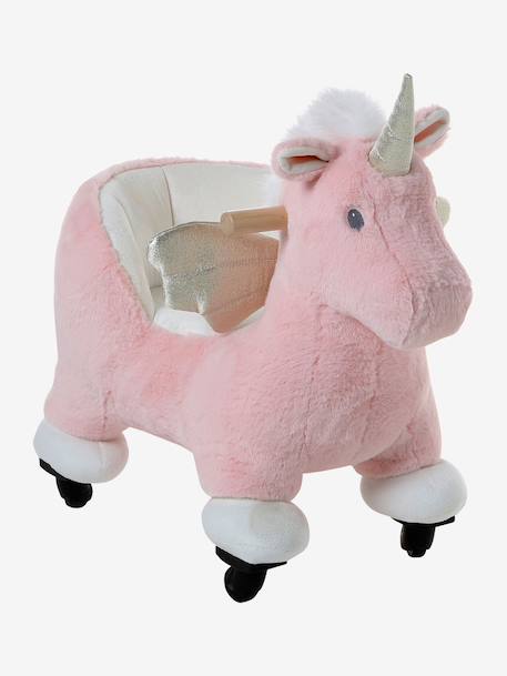 Porteur animal à roulettes en bois FSC® blanc+chocolat+marron+rose - vertbaudet enfant 