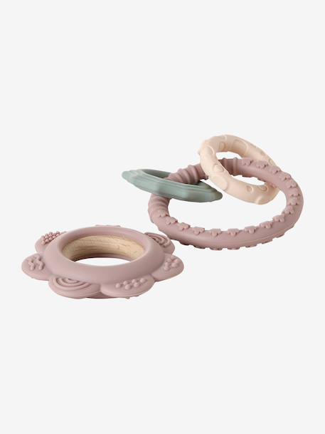 Set rammelaar van siliconen en FSCÂ®-hout meerkleurig - vertbaudet enfant 