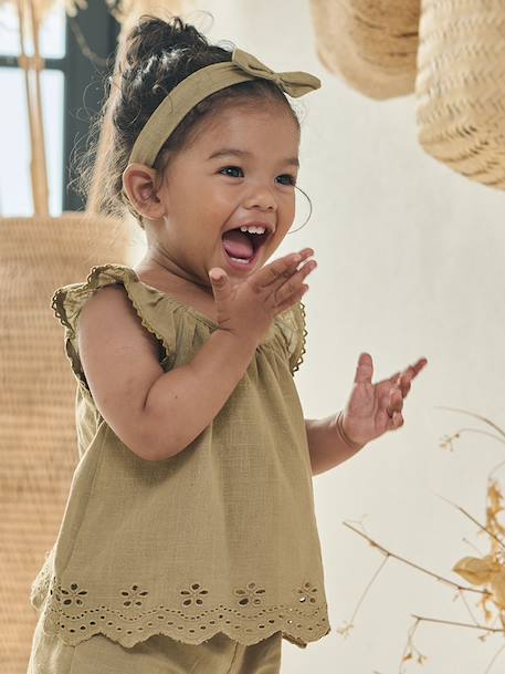 Ensemble bébé fille 3 pièces coton kaki - vertbaudet enfant 