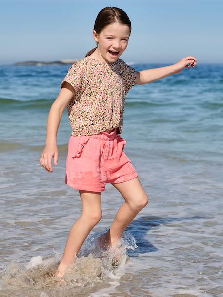 Fille-Short-Short fille taille en gaze de coton