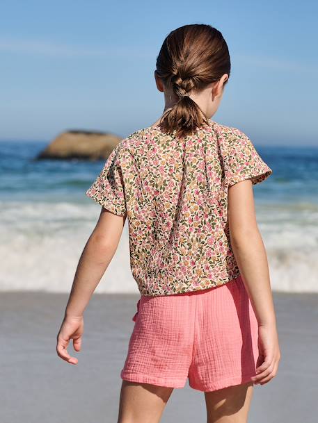 Short fille taille en gaze de coton beige+bleu pâle+rose+vert sauge - vertbaudet enfant 