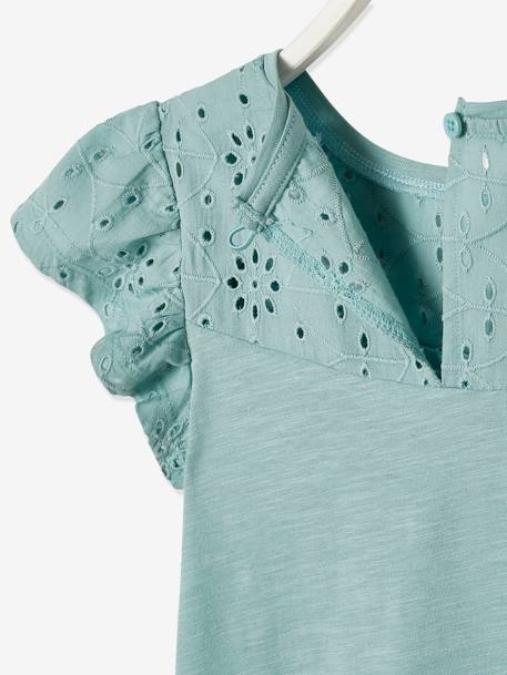 T-shirt fille détails en broderie anglaise corail+fuchsia+VERT PALE - vertbaudet enfant 