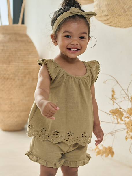 Ensemble bébé fille 3 pièces coton kaki - vertbaudet enfant 