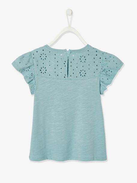 T-shirt fille détails en broderie anglaise corail+fuchsia+VERT PALE - vertbaudet enfant 