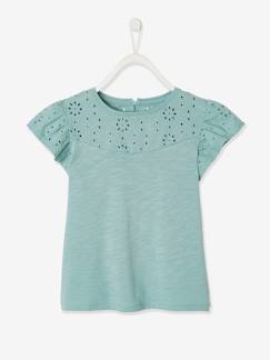 Meisje-T-shirt, souspull-T-shirt-Meisjesshirt van Engels borduurwerk en mouwen met stroken
