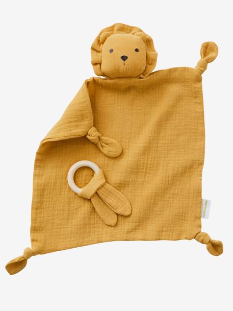 Doudou personnalisable en gaze de coton + hochet rond curry - vertbaudet enfant 