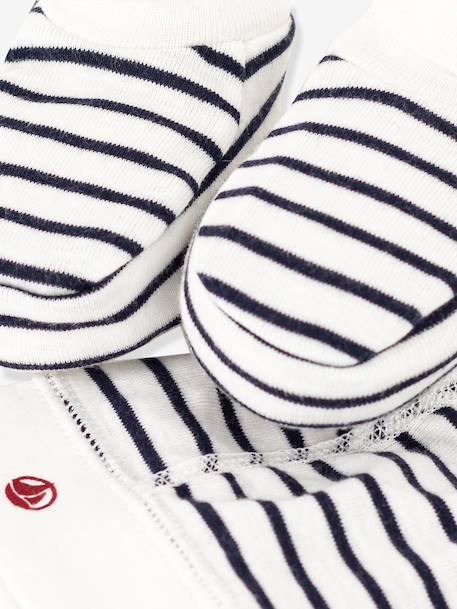 Lot bonnet et chaussons bébé mixte blanc+marine - vertbaudet enfant 