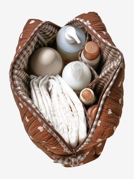 Etui Mama katoenen gaas beige, bedrukt+hazelnoot+wit - vertbaudet enfant 