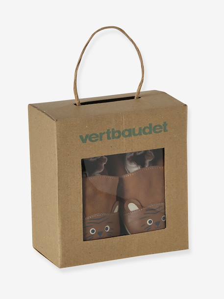 Chaussons bébé cuir élastiqués chocolat - vertbaudet enfant 