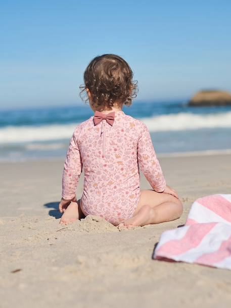 Maillot de bain à manches longues bébé fille rose pâle - vertbaudet enfant 