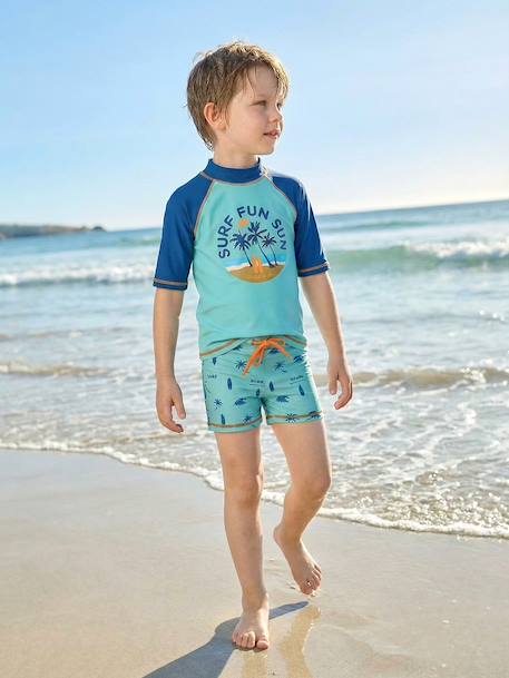 Ensemble de bain garçon T-shirt anti-UV + short bleu pétrole - vertbaudet enfant 