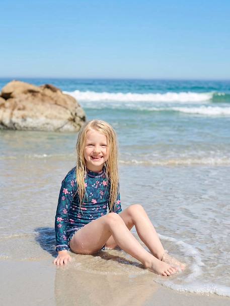 UV-werend badpak voor meisjes marineblauw - vertbaudet enfant 