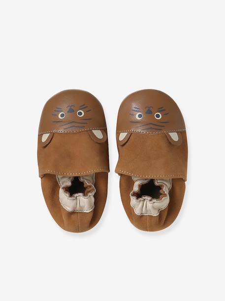 Elastische leren sloffen voor baby's chocoladebruin - vertbaudet enfant 